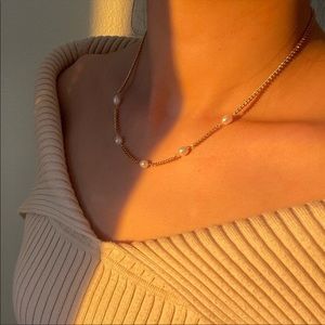 18K Gold Plating Athena Pearl Station Necklace